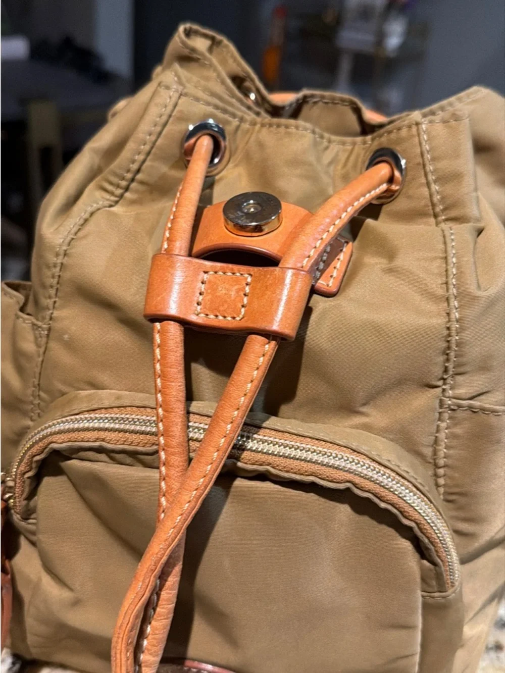 Dooney & Bourke Miramar small Murphy Backpack in Tan with Brown Leather Trim